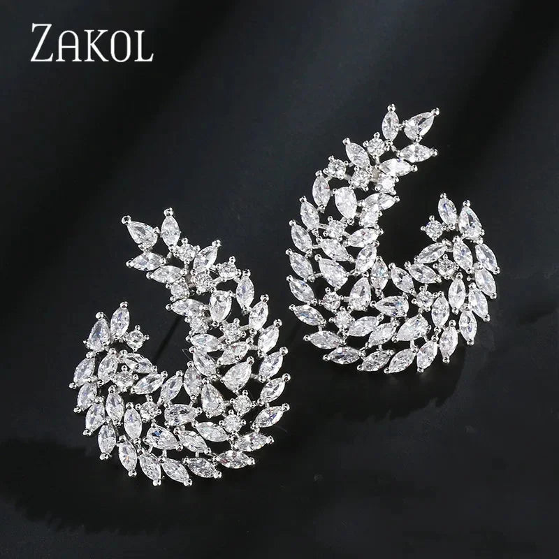 ZAKOL Fashion Clear Zircon Circle Shape Stud Earrings for Women Crystal Wedding Party Jewelry EP069