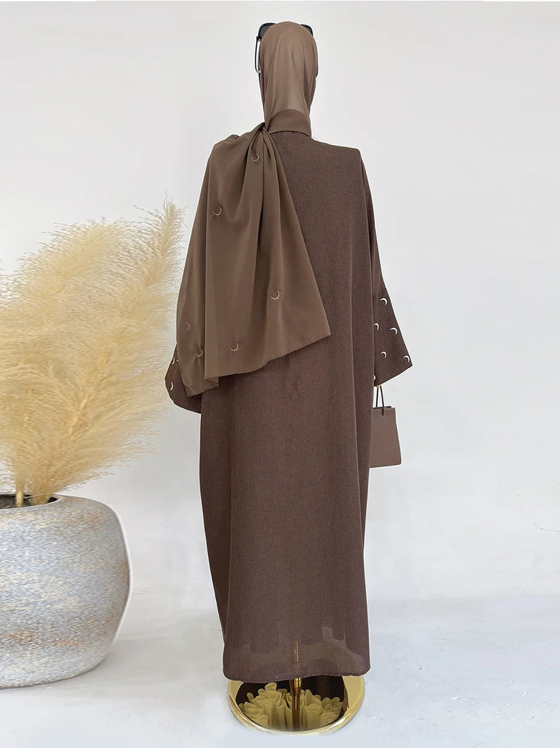 Moon Embroidery Abaya Thin Fabric Batwing Sleeves Oversized Kimono Muslim Women Dubai Islamic Clothing Hijabi Robe Ramadan Eid