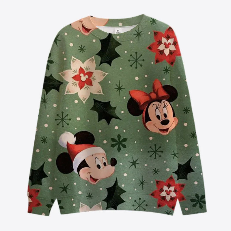 New Merry Christmas Disney Stitch and Mickey Minnie Fall Harajuku Crew Neck Casual Women's Long Sleeve Sweatshirt Ladies Top Y2K