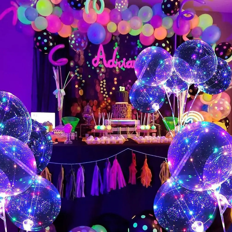 10Pcs LED Light Up Balloons Glow In The Dark Helium Clear Bubble Balloons with String Lights Valentines Birthday Party Decor