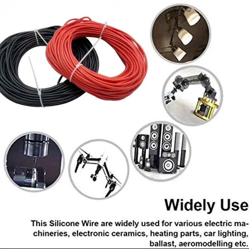 5M-50M Soft Silicone Power Cable 14 16 18 20 22 24 26 AWG Heat Resistant Electrical Wire Red Black For Car Battery LED Light