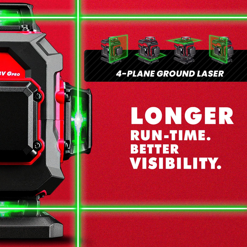 YEVOLT Laser Level Green Beam 4-Plane 16-Line Self-leveling 360 3D Ground-Hugging Horizontal & Vertical Tile Measuring Tools