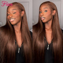 34 Inch Chocolate Brown Lace Front Wig Human Hair Straight 13x4 Lace Frontal Wig for Fashion People Pre Plucked Human Hair Wig