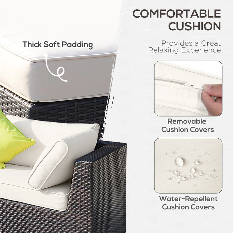 Outsunny 8 Pieces PE Rattan Corner Sofa Set with Thick Cushions, Aluminium Rattan Garden Furniture Set with Glass Top Table