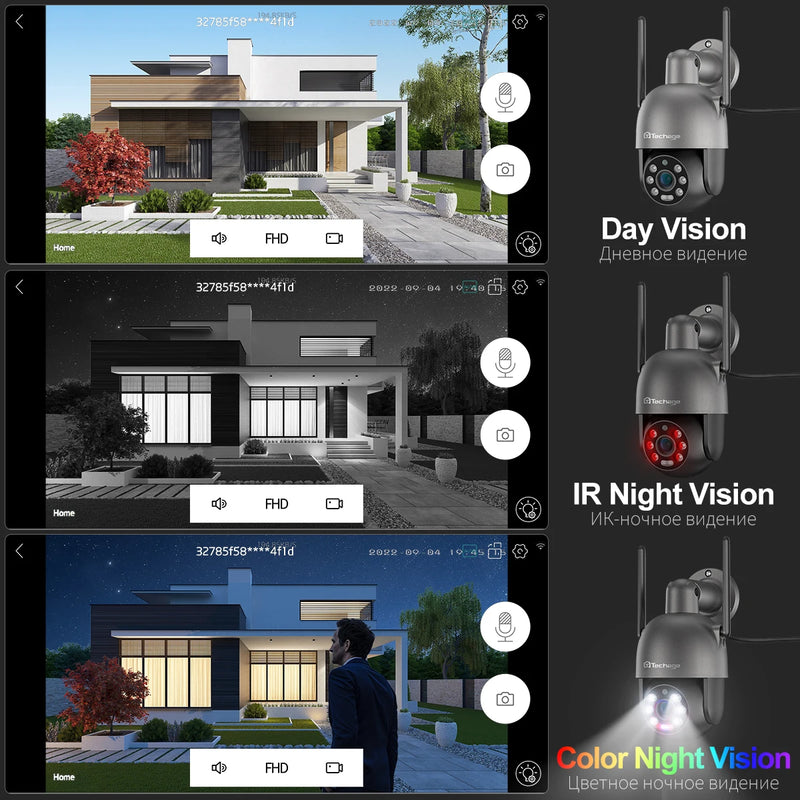 Techage 8MP 4K 2K PTZ Security Wireless IP Camera Video Surveillance WIFI Camera Outdoor AI Red-Blue Light Alarm Human Detected