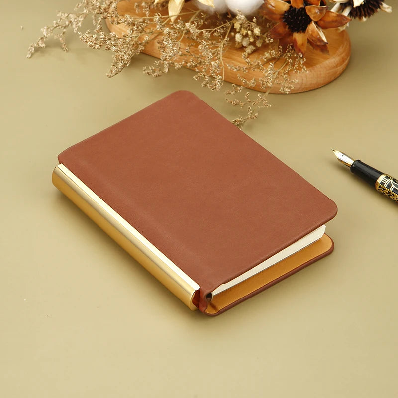 Metal Leather A7 Notebook Mini Pocket Notebook Portable Loose-leaf Notebook Luxury Hand Ledger Budget Planner Agenda