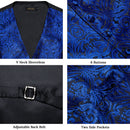 Luxury Men's Suit Vest Royal Blue Paisley Waistcoat with Neck Tie Handkerchief Cufflinks Wedding Prom Tuxedo Sleeves Vest