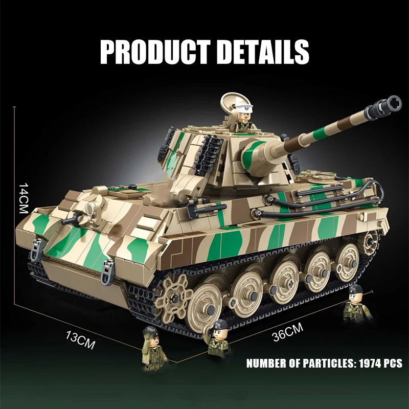 1974Pcs Bricks WW2 Military Tiger II Heavy Tank Building Blocks/DIY Designer Armored Tank Model/Toys For Boys Adult Gift