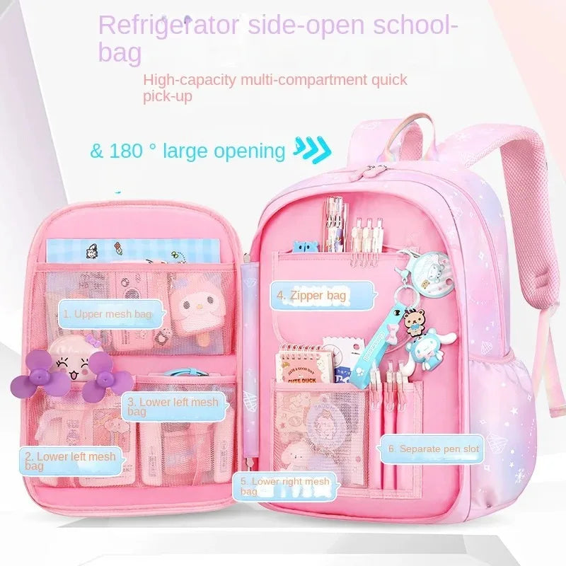 Waterproof Rainbow Schoolbag Student Girls Children's Princess Refrigerator Door Backpack Spine Protector Shoulder Bags Cute