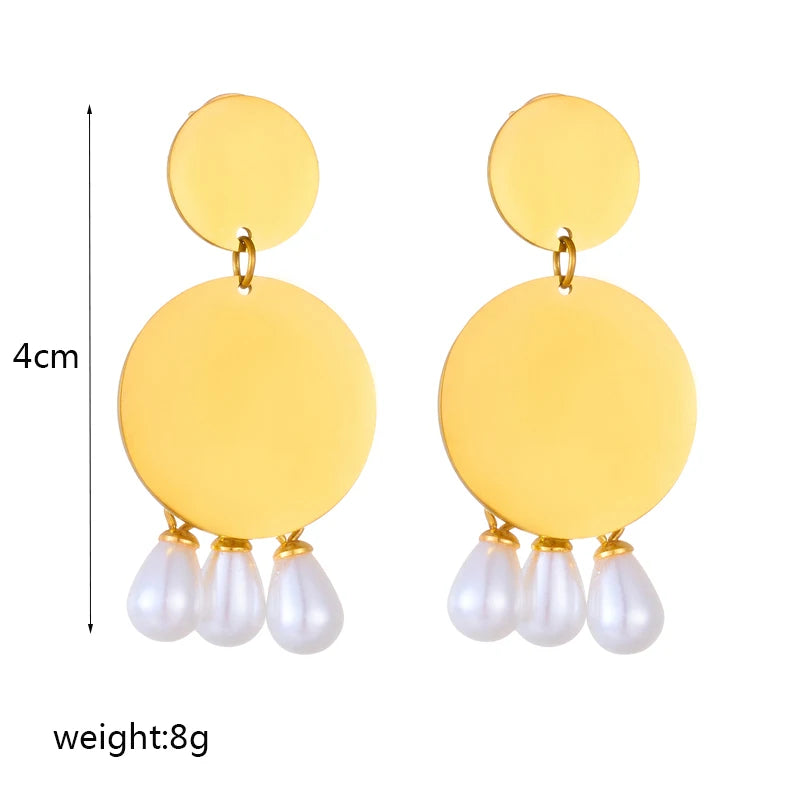 DIEYURO 316L Stainless Steel Gold Color Geometric Drop Earrings For Women Girl Fashion Waterproof Ear Jewelry Gift Party Wedding