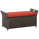 27 Gallon Pe Rattan Wicker Storage Bench, Large Outdoor Patio Box, Red
