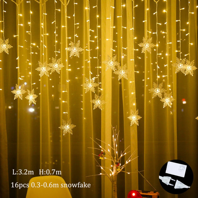 2021 New Christmas Decoration Curtain Snowflake LED String Lights Flashing Lights Curtain Light Waterproof Outdoor Party Lights