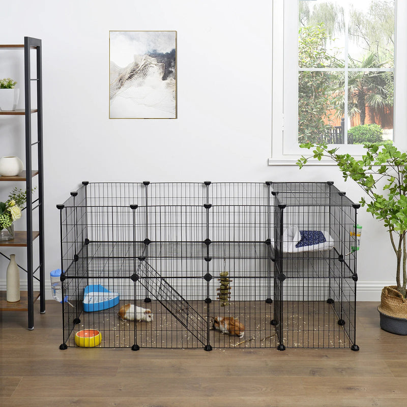 SONGMICS 2-Floor Metal Pet Playpen, 36 Grid Panels, Customisable Cage Enclosure for Small Animals, Guinea Pigs Hamster Runs