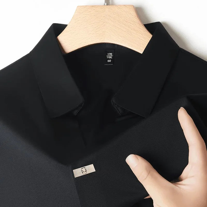 Light luxury fashionable men's shirt with no zipper design polo shirt summer ice silk comfortable casual solid color men's shirt