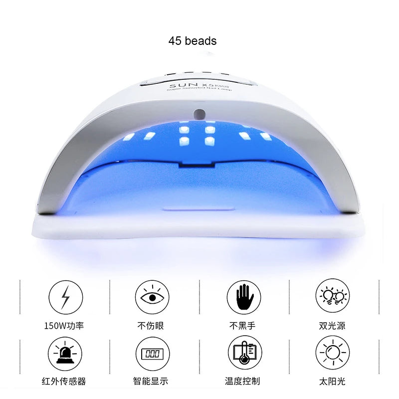 SUNX5Max 150W UV LED Nail Lamp For Fast Drying Gel Nail Phototherapy Machine 45 LEDs Manicure Salon Tool Equipment