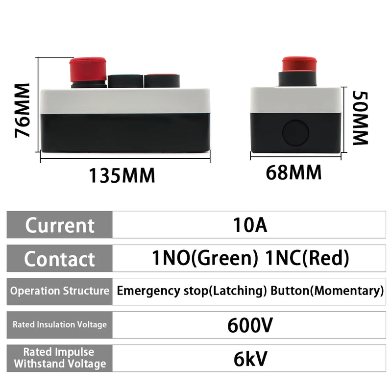 10A 600V Push Button Switch Control BoxWaterproof Button Indicator Light Plastic Case Emergency Stop Reset Point Electric Box
