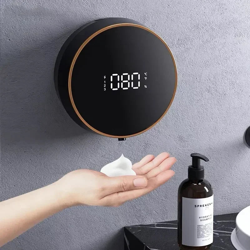 Automatic Wall Mounted Soap Dispenser Foam Smart Induction Hand Washer with Temperature Digital Display Touchless Sensor