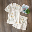 Summer new ladies pajamas suit viscose buckle comfortable man-made cotton short-sleeved shorts two-piece home service set women