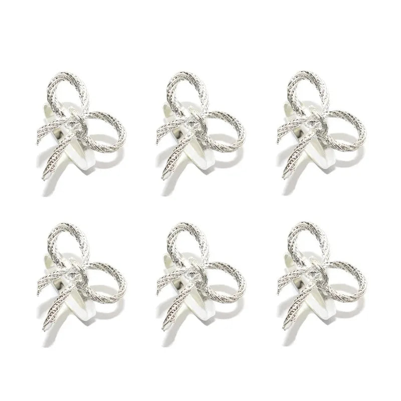 6Pcs Bowknot Napkin Rings Metal Gold Silver Napkin Holder for Christmas Thanksgiving Wedding Banquet Table Decorations