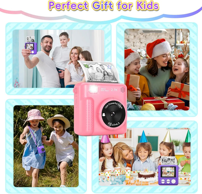 ortable travel toys, children's cameras, instant printing FHD selfies, digital cameras for children aged 3-12, Christmas and bir