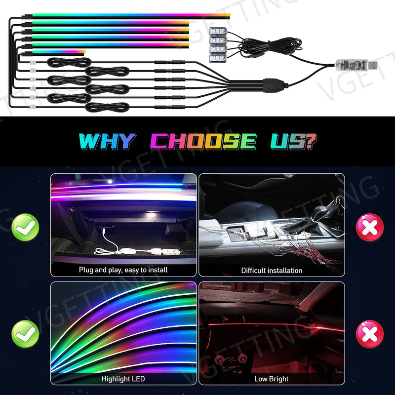 Vgetting For Tesla Model 3 Y S X Car Ambient Lights 10 in 1 Footwell Universal RGB Atmosphere Lamps USB APP Remote Cigar Lighter