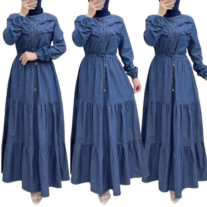 Arabia Dubai Abayas Muslim Dress Women Fashion Button Slim Dress Elegant Party Dress for Women Turkey Islamic Clothes Vestidos