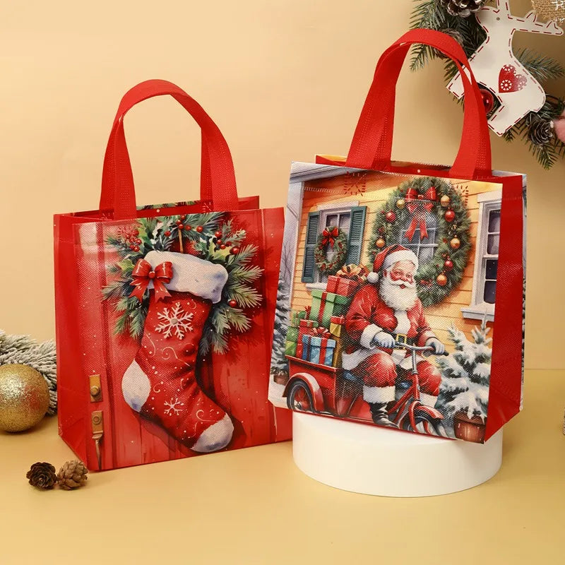 4pcs Christmas Gift Bag Santa Non-Woven Bag Christmas Decorations For Home 2024 Xmas Navidad Noel Gifts New Year  Packaging Bag