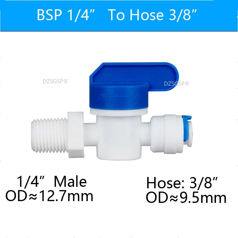 RO Water Straight Plastic Ball Valve 1/4" 3/8" OD Hose Quick Connect 1/4" 3/8" Male 1/2" Female Reveser Osmosis Aquarium Fitting