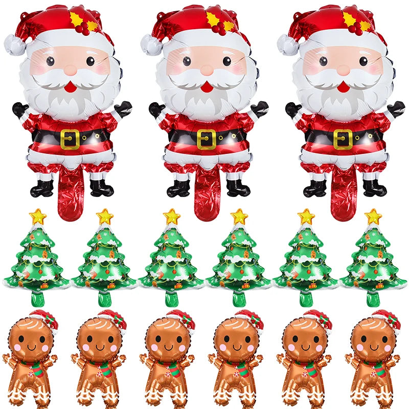 15/5PCS Santa Claus Foil Balloons Mini Christmas Tree Gingerbread Man Balloon 2025 Xmas New Year Holiday Decoration Kids Favors