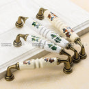 Garden Ceramic Furniture Kitchen Cabinet Drawer Handle, Flower Green Leaf Pattern Wardrobe Locker, Bedside Table Knob