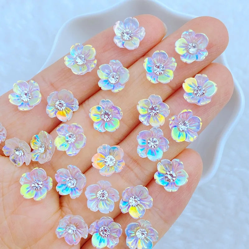 30Pcs New Cute Mini 9mm Dot Drill Small Flower Flatback Ornament Jewelry Making Manicure Hairwear Accessories