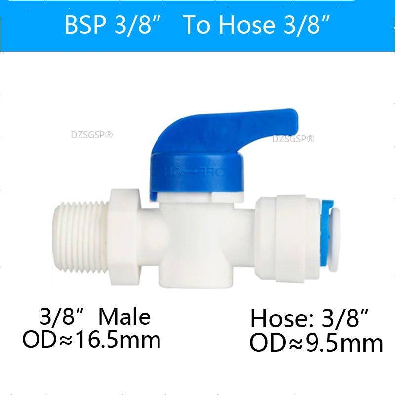 RO Water Straight Plastic Ball Valve 1/4" 3/8" OD Hose Quick Connect 1/4" 3/8" Male 1/2" Female Reveser Osmosis Aquarium Fitting