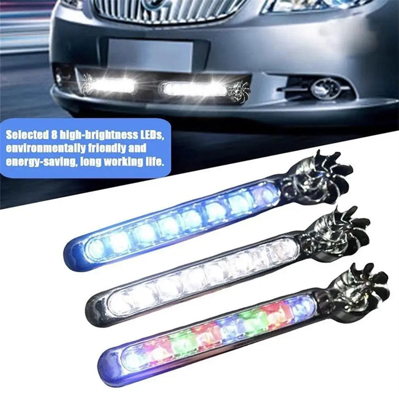 Car LED DayTime Lighting Headlight White/blue Light Wind Powered 8 LED Rotation Fan Led Lights For Car