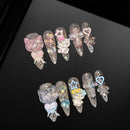 10Pcs Y2K Spicy Girl Long Coffin Handmade Press On Nails 3D Sanrio Hello Kitty Bear Pearl Diamond Pentagram Wearable False Nail