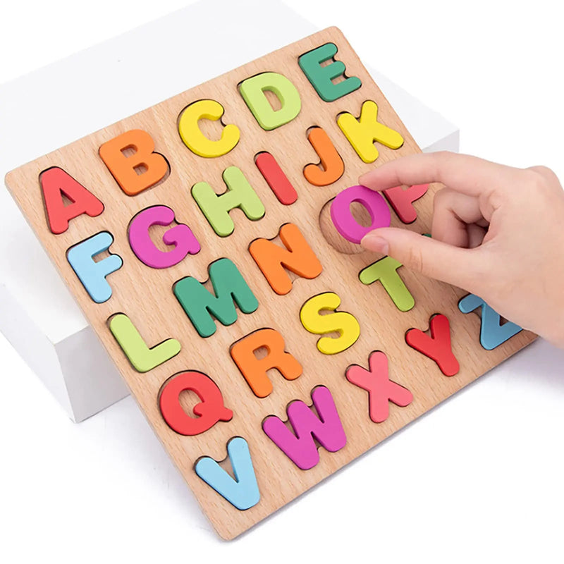 Kids Wooden 3D Alphabet Number Puzzle Toy Baby Colorful Letter Digital Shape Board Educational Toy for Toddler Boy and Girl Gift