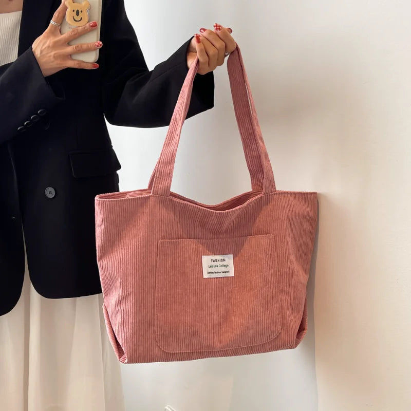 Large Capacity Corduroy Shoulder Bag 2023 New Fashion Simple Handbag Leisure Student Side Bags for Woman Free Shipping