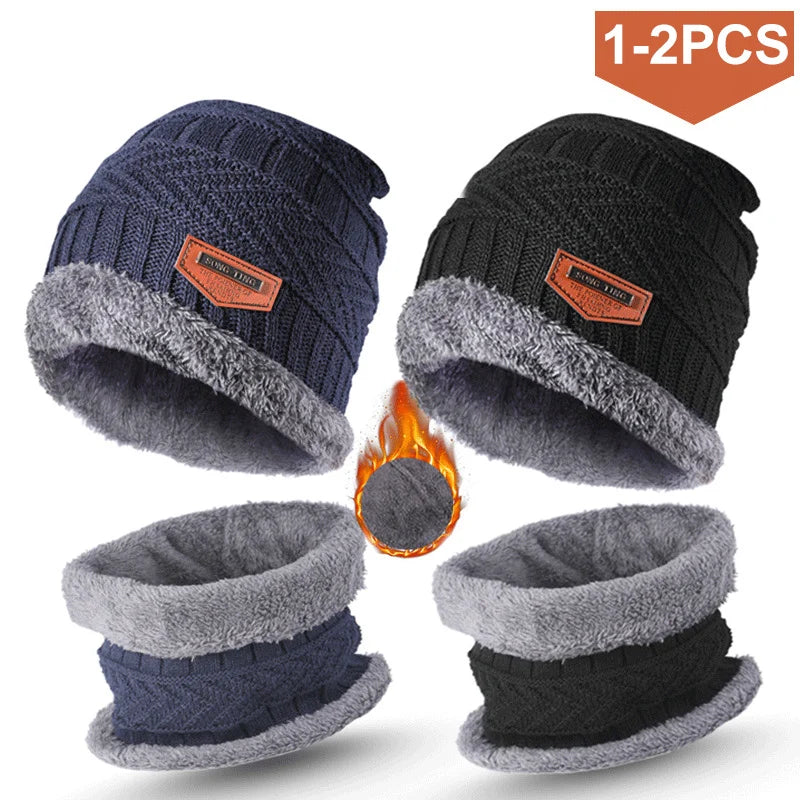 Winter Beanie Hat For Men Knitted Hat Winter Cap Beanie Women Thick Wool Neck Scarf Cap Balaclava Mask Bonnet Hats