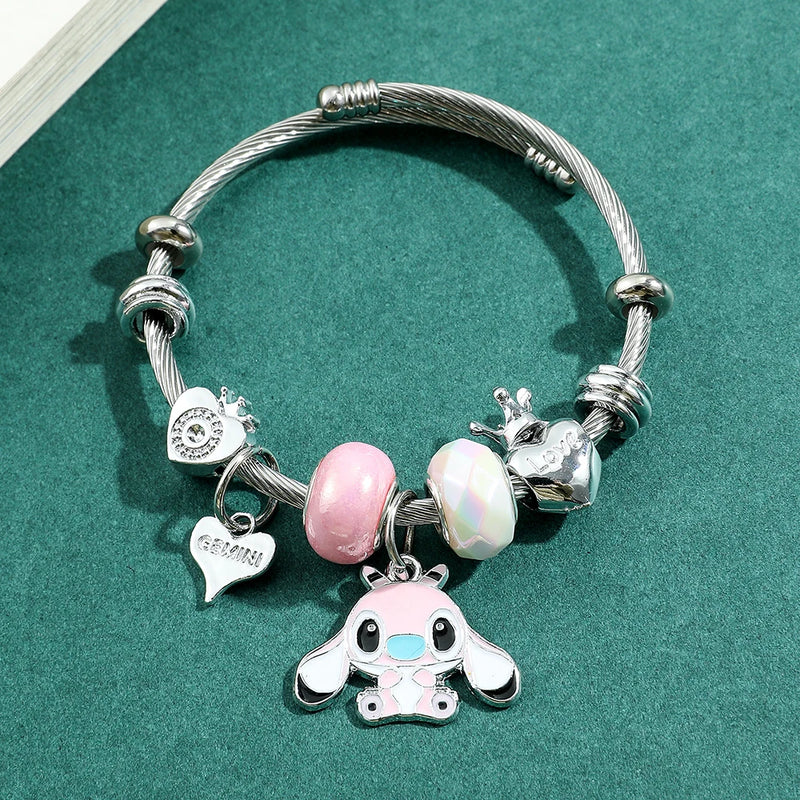 Disney Anime Lilo and Stitch Charms Bracelets Cartoon Stitch Beads Bangle Jewelry for Women Unique Hand Chains Christmas Gifts