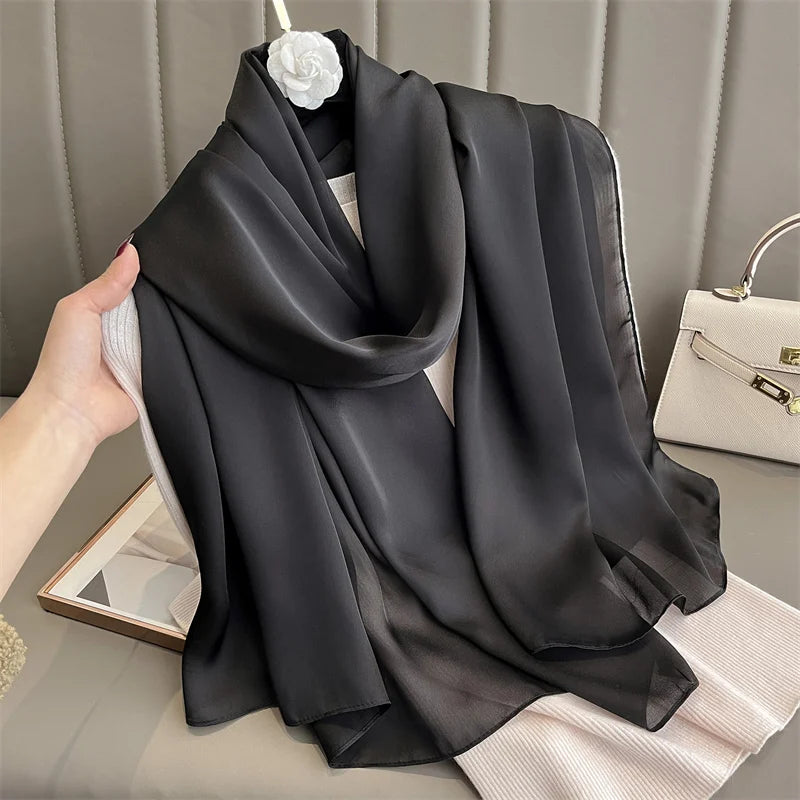 New 16 Colors Solid Silk Scarf Women Fashion Quality Soft Scarves Female Shawls Foulard Bandana Beach Cover-ups Wraps Luxury