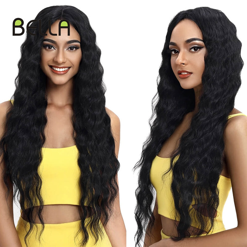 BELLA Lace Wigs Synthetic Deep Wave Curly Synthetic Lace Front Wig Blonde Wig Pink 30 Inch Hair Wigs For Black Women Cosplay