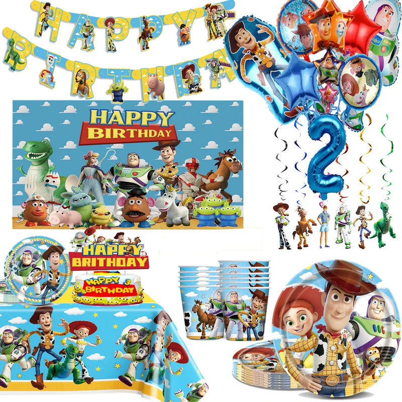 Toy Story Birthday Party Supplies  Cowboy Buzz Lightyear Balloons Snap Bracelet Paper Plate Cup Banner Birthday Gift Surprise