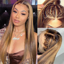 Straight Highlight 13x4 HD Transparent Lace Front Human Hair Wigs Pre Plucked Honey Blonde Colored Lace Frontal Wigs For Women