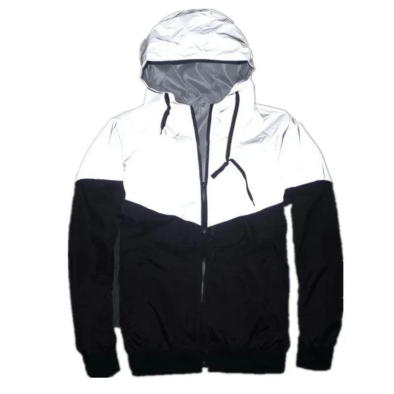 New Night Men Patchwork Reflective Jacket Hip Hop Party Dancer Casual Waterproof Windbreaker Men Coat Trend Brand