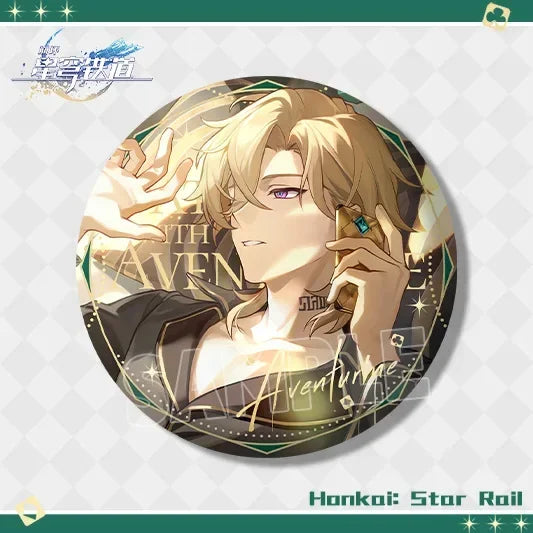 Honkai:Star Rail Concerts Magazines Aventurine Double Flash Badge 75mm Laser Pin Accessories for Clothes Backpack Decor Brooches