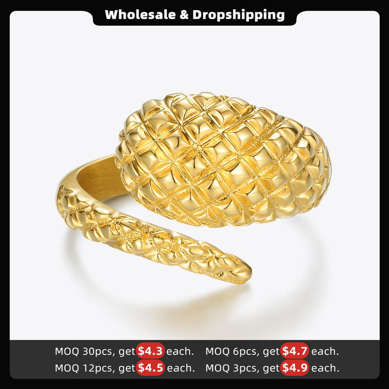 ENFASHION Pyramid Curved Ring Gold Color Stainless Steel Statement Open Snake Rings For Women 2020 Fashion Jewelry Bague R204063