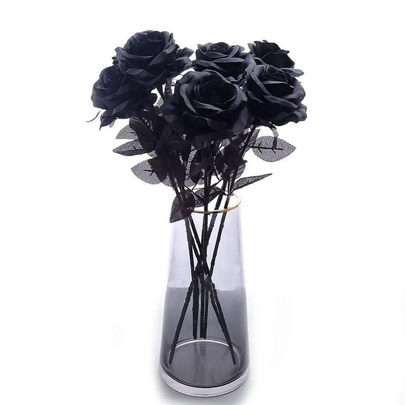 5pcs Silk Black Rose Artificial Flower Head Bouquet Home Living Room Weeding Chritmas Decoration New Year Decoration