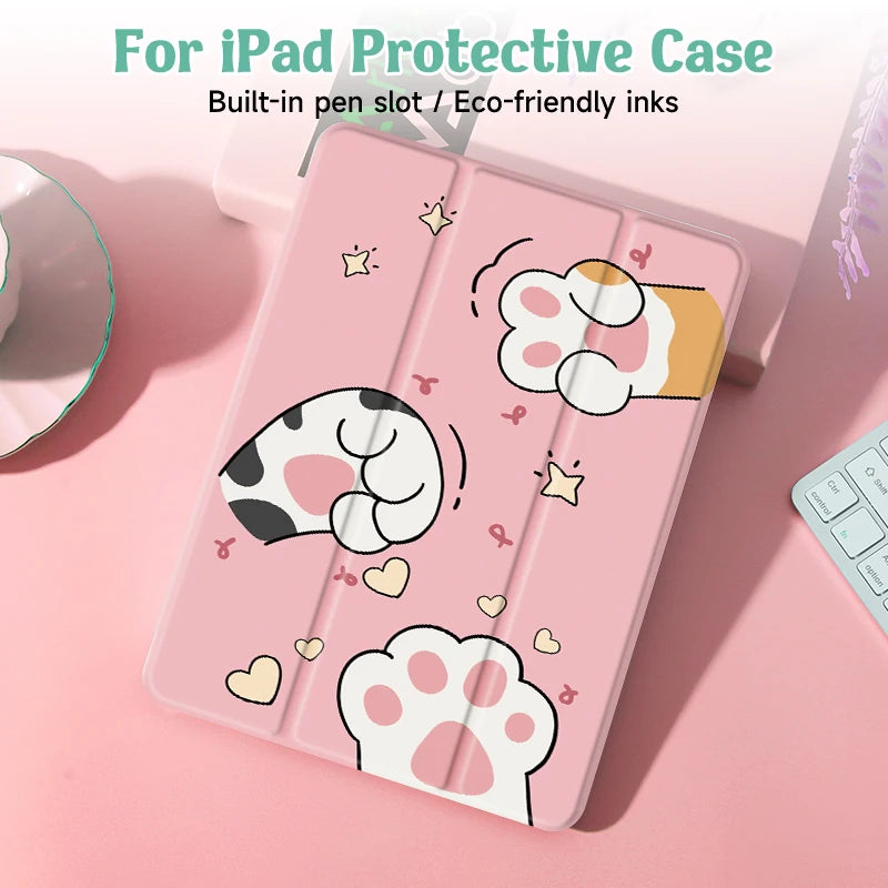 Cute Cat Paw Case For iPad 9th/ 8th/ 7th Generation 10.2 inch Case,For MiNi 4/5/6 Cover,with Pencil Holder,Auto Wake/Sleep Cover