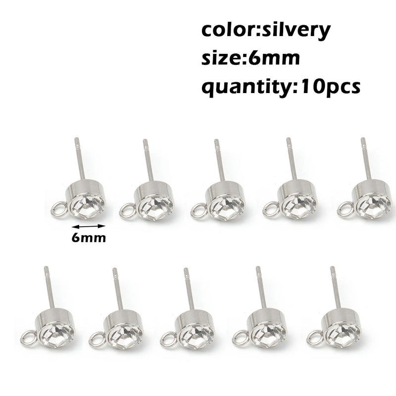 Stainless Steel Round Ball Post Earrings Stud Loops Earring Hooks Earplug  Fit Women DIY Earring Jewelry Making Christmas Craft