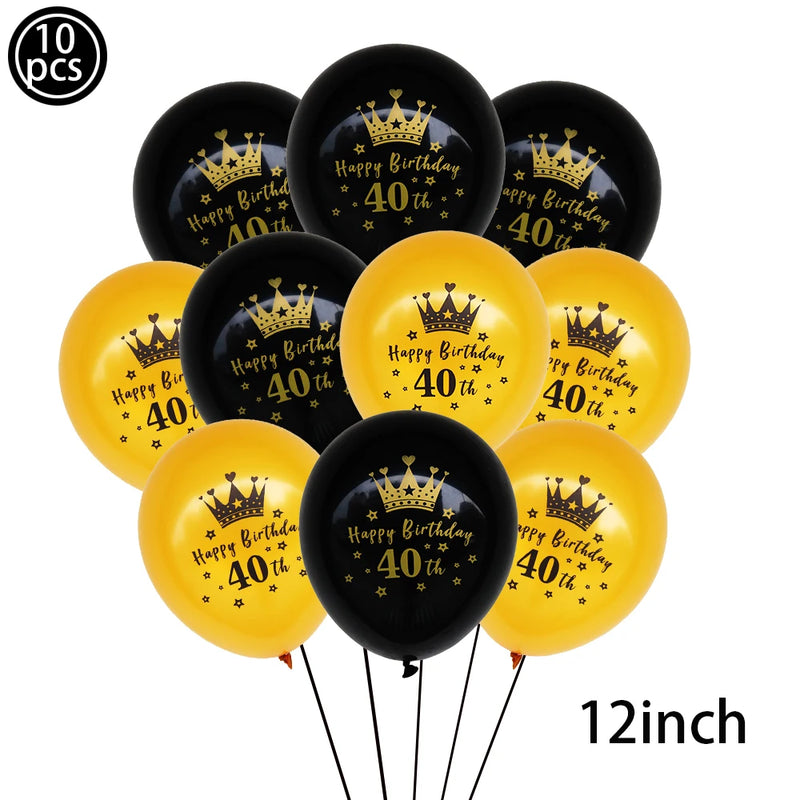 40th Birthday Party Disposable Tableware Plate Cup Napkin Black Gold Party Decorations Birthday Balloon 40 Years Party Supplies