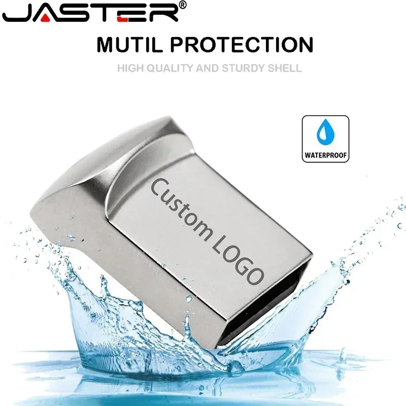 JASTER Mini Metal USB 2.0 Flash Drives Silver Business Gifts Memory Stick Pen Drive Waterproof Storage Devices 32GB 64GB U disk